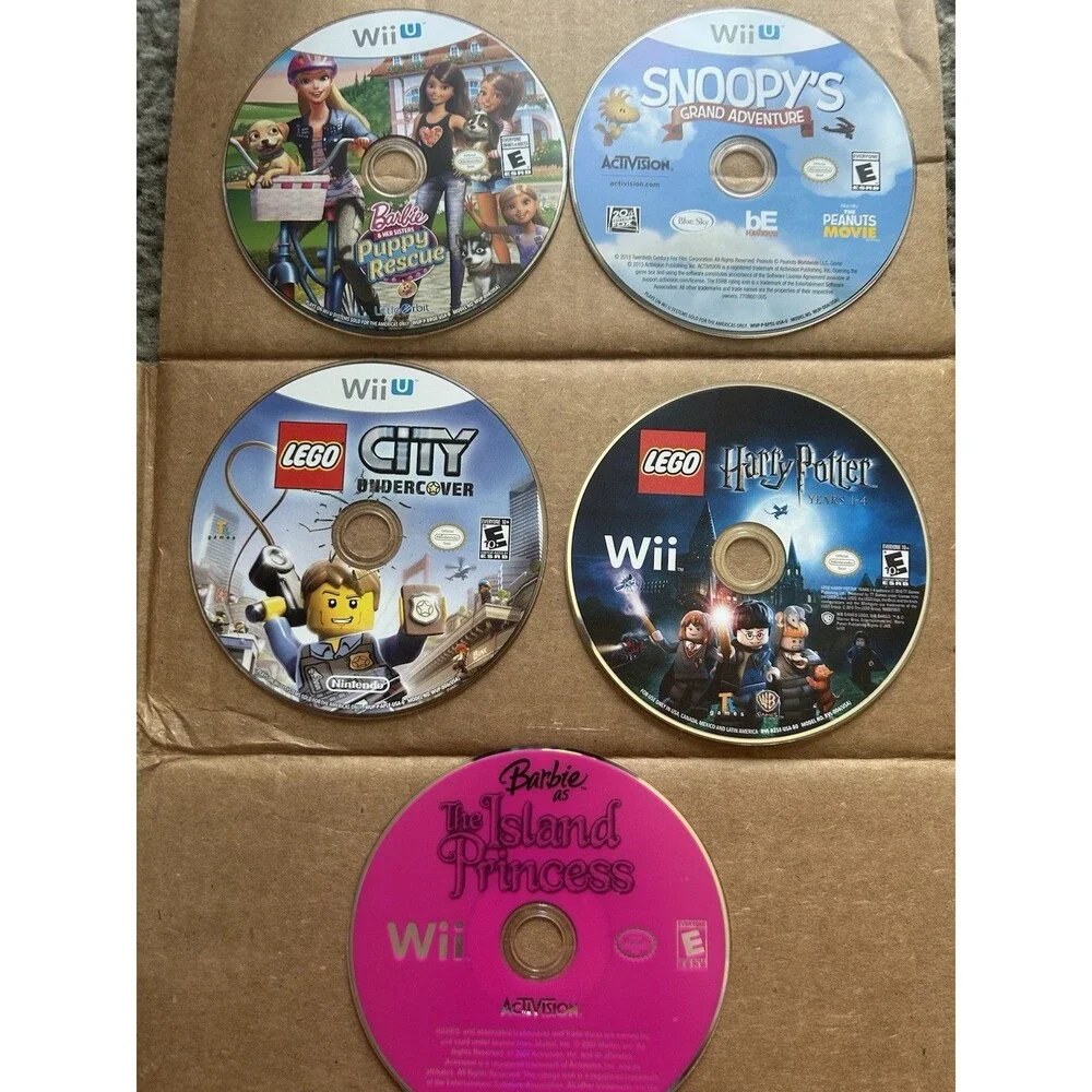Nintendo Wii U Video Game Lot Of 5 Barbie Puppy Rescue,LEGO + More DISCS ONLY